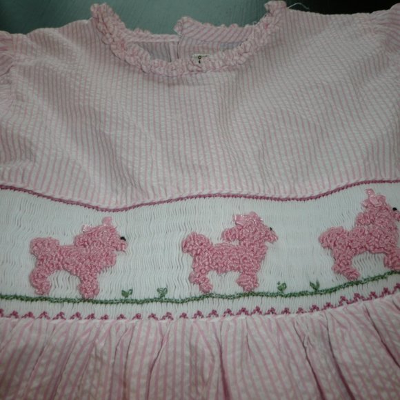 Vintage Smocked Pink Stripe Poodles Sheersucker Girl Size 7 Dress by Royal Child - Picture 3 of 10